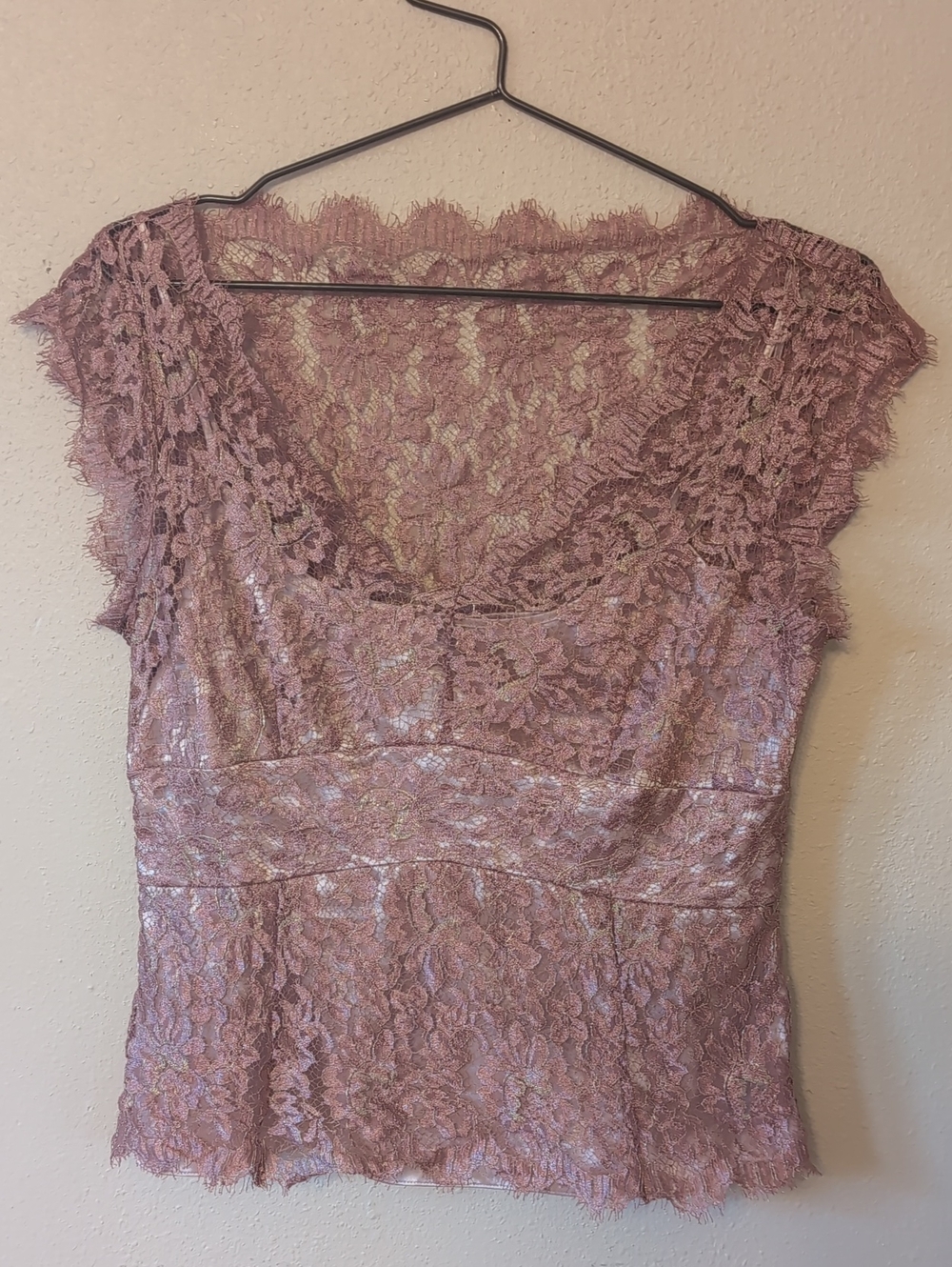 Ann Taylor Lace Cap Sleeve Top in Dusty Rose With Attached Cami Size 8 (Flawed)